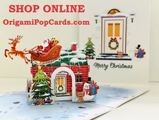 ORIGAMI POP CARDS Merry Christmas House 3D Pop Up Greeting Card Happy Holidays