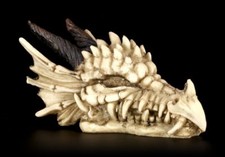 Totenkopf - Drachensch&auml;del mit H&ouml;rnern - Fantasy Gothic Sch&auml;del Drache Figur