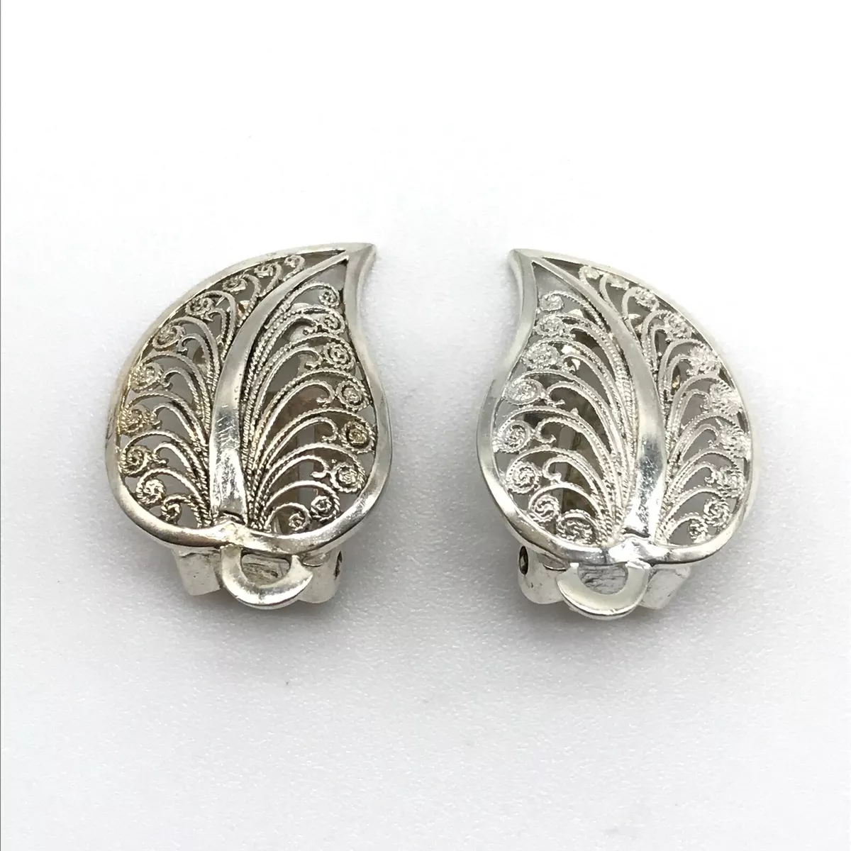Alice Caviness Germany Vintage 925 Sterling Filigree Leaf Clip On