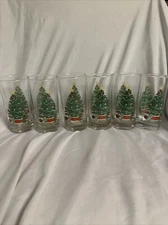 VTG Set of 6 Home Interiors CHRISTMAS TREE 12oz Clear Tumbler Drinking Glasses