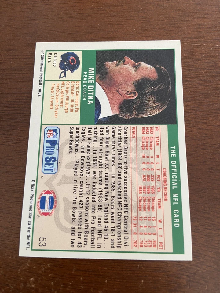 1989 Pro Set Mike Ditka Autographed Football Card Coach #53 Chicago Bears - Image 2 of 4