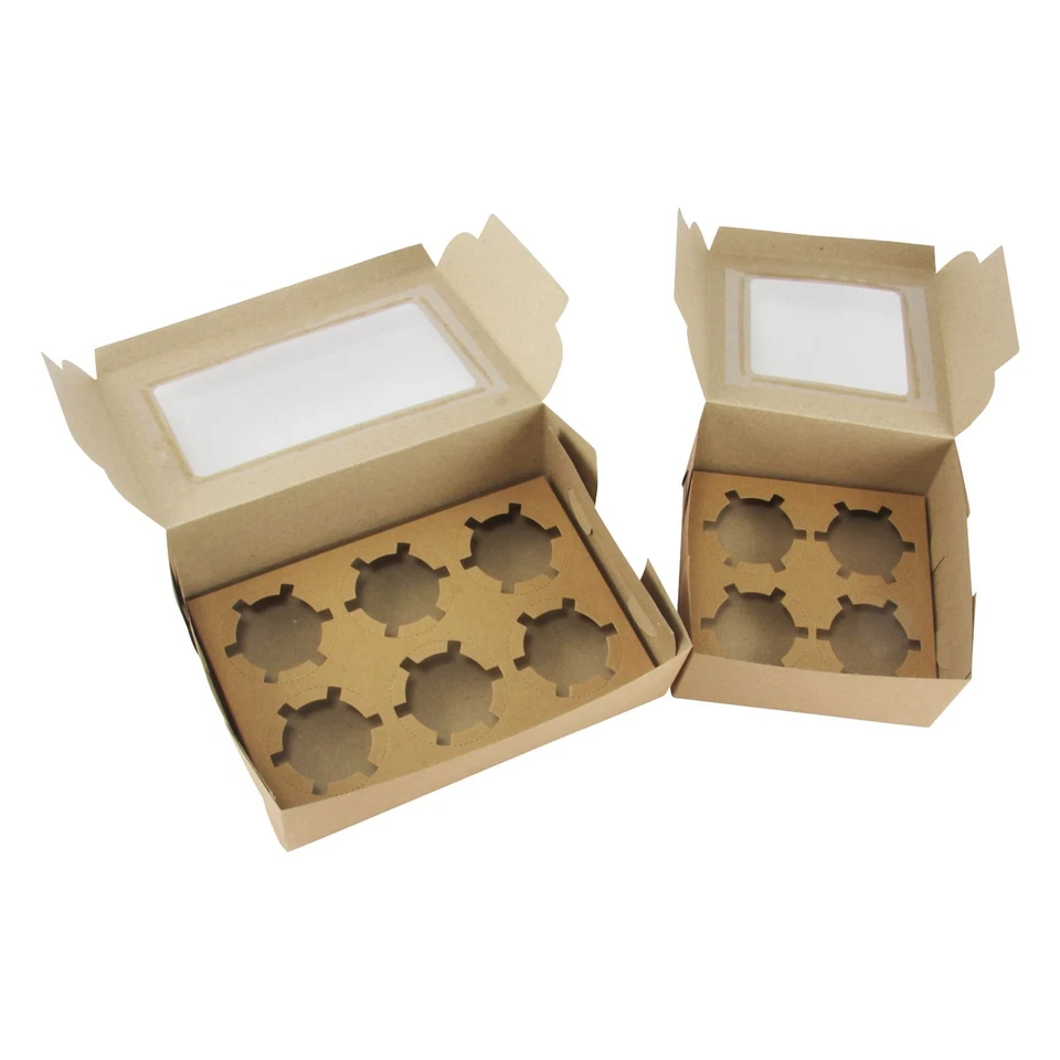 Kraft Cupcake Boxes With Windows - And Inserts Rustic Brownie Bake Brown - Image 3 of 4