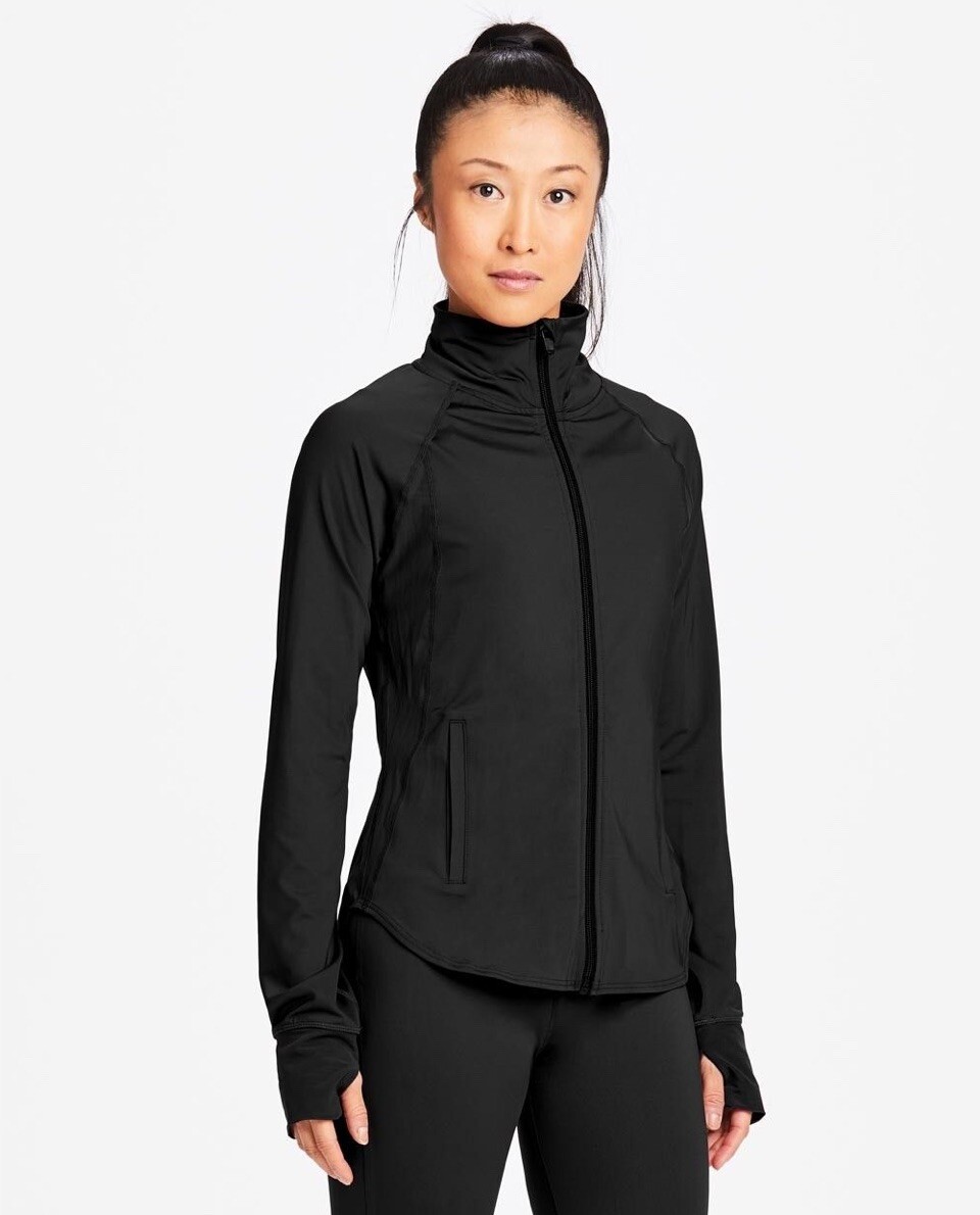 Capezio Mesh insert Jacket Black 11289W zipup mesh cuff thumbholes Size Small