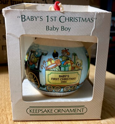 1984 Hallmark Keepsake Baby s 1st Christmas Baby Boy Satin Ornament