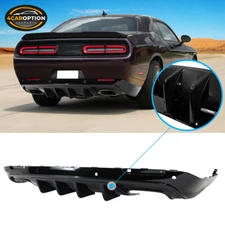 Fits 15-23 Challenger IKON V3 Rear Bumper Lip Diffuser Shark Fin Gloss Black PP