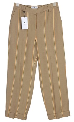 PT Torino Ambra Damen Hose 42 Leinen Mischung Nadelstreifen Umschlagen Zip Fly