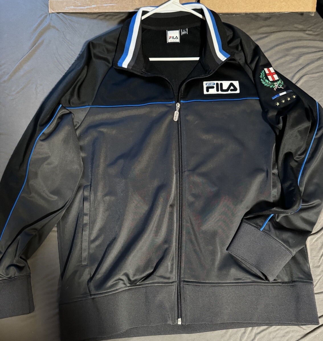 Giacca da pista Fila Sport Adulto Grigio Italia Ricamata FLag Cerniera Intera Uomo Large
