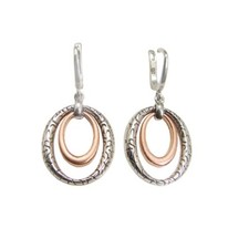 925 Sterling Silver Rose Gold Overlay Designer Oval Two Tone Dangle Earrings