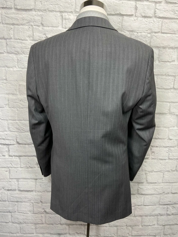 ANDREW FEZZA Men's Gray 100% Wool Pinstripe Blazer Coat Jacket (40R) - Image 4 of 4