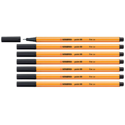 7 x Stabilo Point 88 Fineliner Fasermaler Filzstift 0,4 mm schwarz