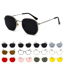 Retro Geometric Round Sunglasses Women Men 90s Vintage Square Metal Sun Glasses
