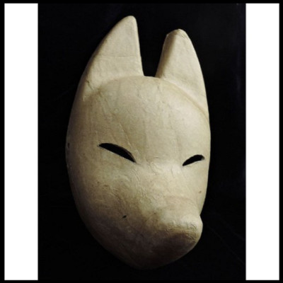 Komendo Full Face Fox Mask Kitsune For Painting Drawing Paper Beige Japan