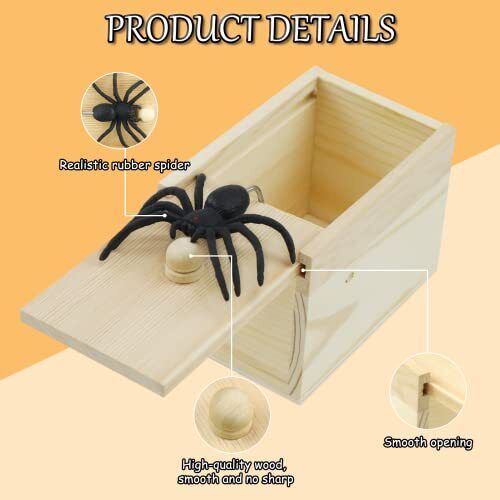Caja de bromas de araña de Halloween de regalo hecha a mano caja sorpresa de madera para niños niñas, - Imagen 5 de 8