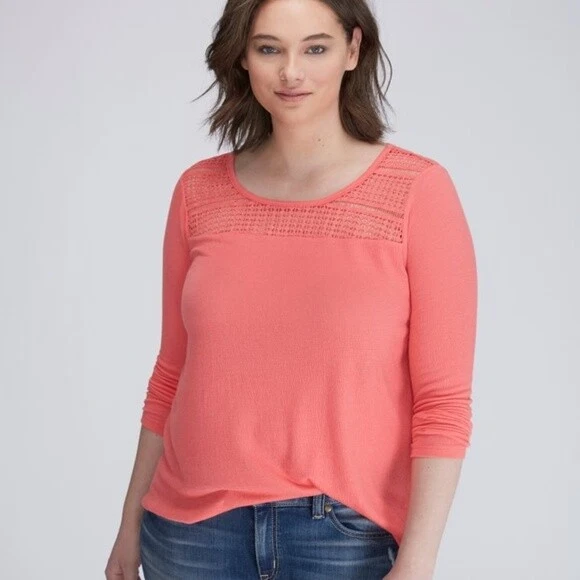 Blusa túnica mujer Lane Bryant 18 20 coral naranja crochet encaje ribete