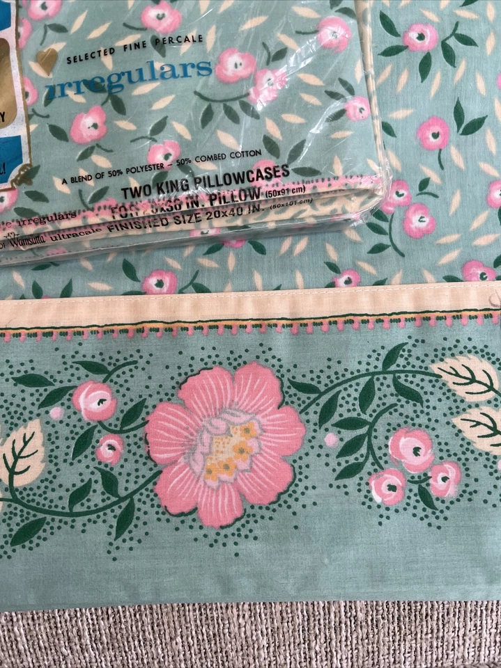 Sábana plana doble floral Wamsutta vintage y 2 fundas de almohada king confección Foto 3 de 4