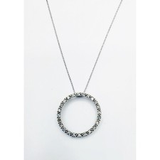 Sterling Silver Diamond Open Circle Pendant Rope Chain Necklace 18" NWT