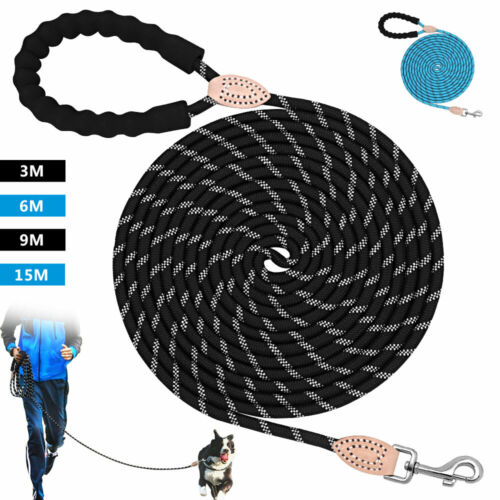 3m/6m/9m/15m Dog Training Leash Nylon Strong Rope Tracking Obedience Recall Lead - Afbeelding 1 van 14