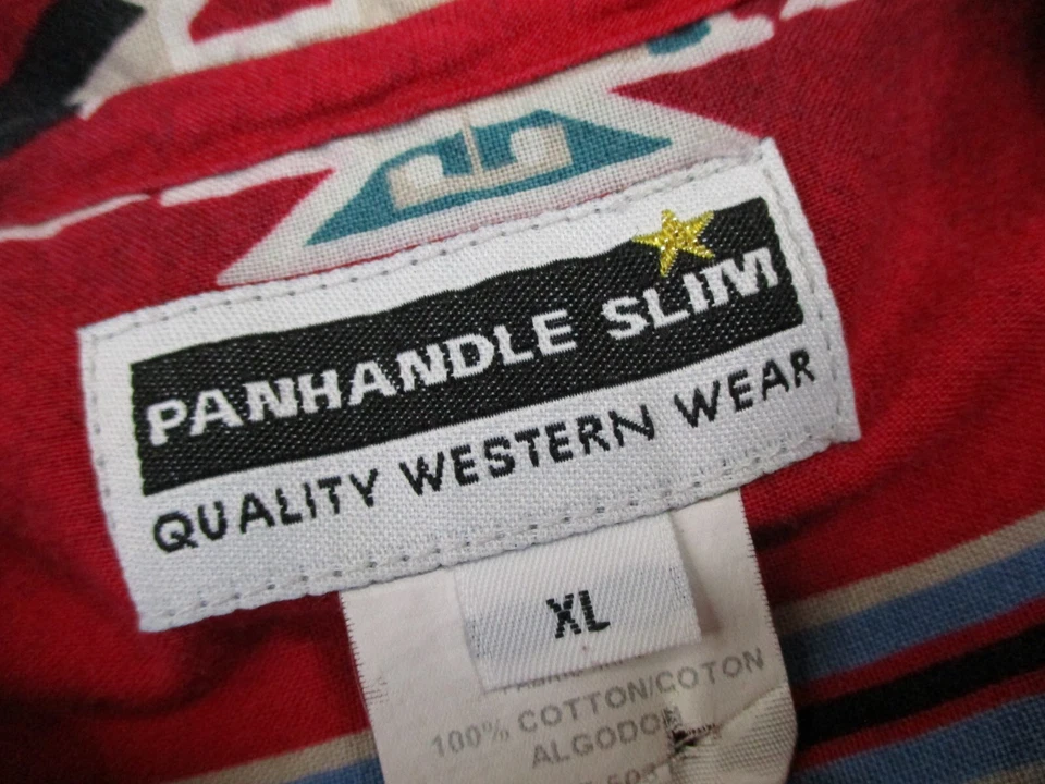 Camisa ajustada vintage Panhandle para mujer XL roja con botones vaquero azteca occidental rodeo Foto 4 de 4