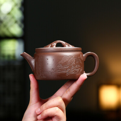 Full Handmade Tea Pot Hand Carved Mountain Hanwa Pot Real Yixing Zisha 10 Holes