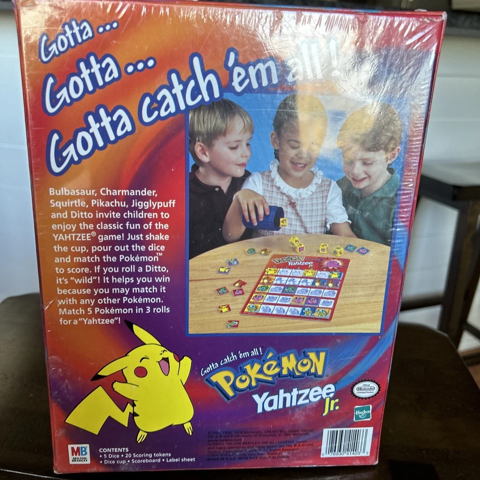 Vintage POKEMON Yahtzee Jr. Board Game Milton Bradley 1998 Game SEALED Rare New - Image 2 of 4