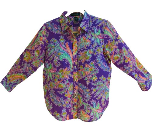 Lauren Ralph Lauren Women’s Petite Paisley Button Up - Size: P-M Green Label - Picture 9 of 12