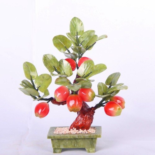 10inch Chinese Jade Apple Leaf Bonsai Tree Fruit Plant Pot Feng Shui Decor - Picture 2 of 2