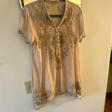 Johnny Was Women s Pink Sheer Floral Embroide...