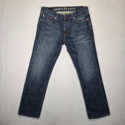 American Eagle Jeans Men 32x30 Blue Slim Straight Dark Wash Low Rise Denim