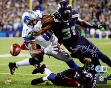 Kam Chancellor Auto 8x10 Photo (Calvin Johnson Forced Fumble) Seahawks Beckett