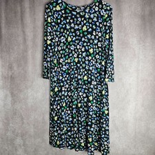 M&S Collection Floral Dress Women’s UK 14 Black Blue Yellow 3/4 Sleeve
