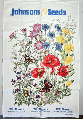 Vintage Lamont Tea Towel Johnsons Seeds Wild Flowers Floral Print 30 x 19 