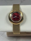 Vintage Ladies Timex UFO Electric Wrist Watch Red Dial Gold Tone - Working