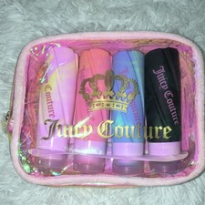 Juicy Couture Pink Makeup Bag with Zipper, 4 Travel Bottles  Stickers