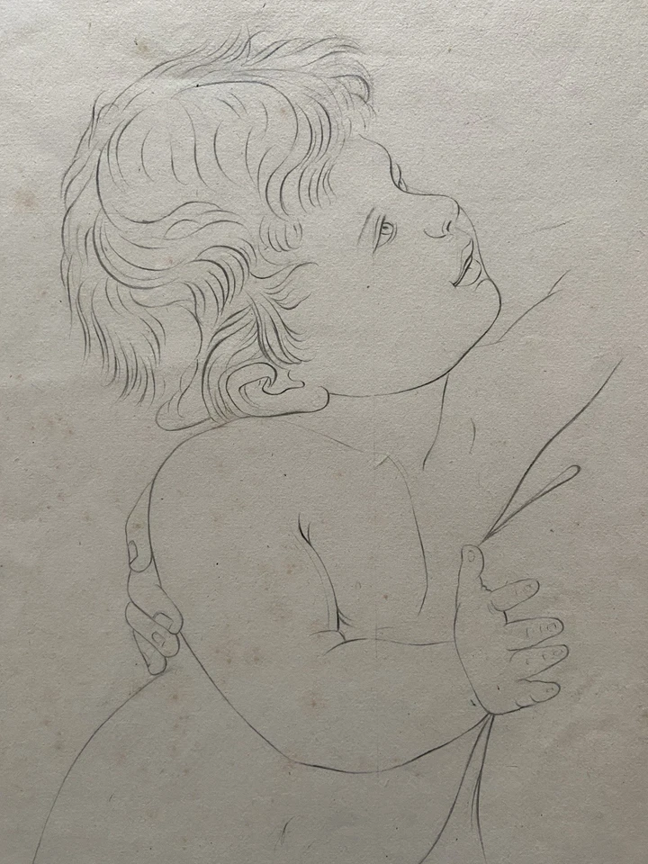 Antique Neoclassical gold frame Drawing of a Cherub in Profile - image 3 of 4