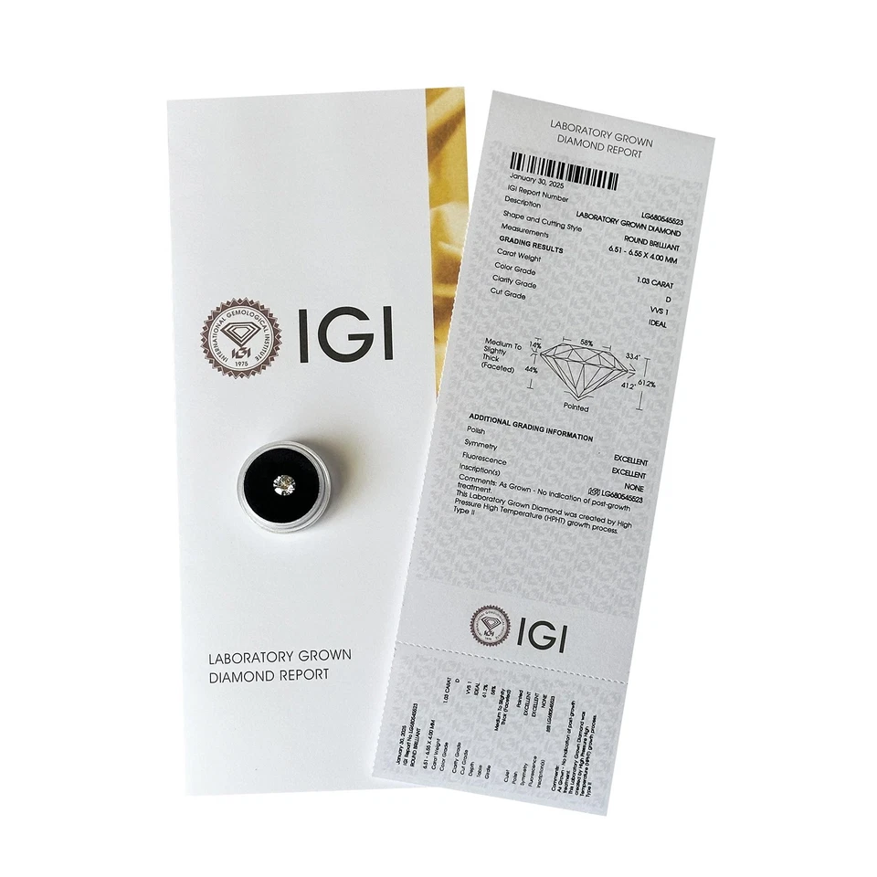 1ct Round Brilliant Lab Grown Diamond Loose D VVS1 - IGI Certified - Image 4 of 4