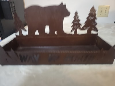 Metal Bear And Pine Trees Box For Keys, Mail, Etc. ''Way Up North'' Cabin Rustic