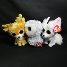 TY Beanie Boo 6" Lot of 3 Plush Phoenix Fennec Fox Owlette Owl Glitzy Reindeer