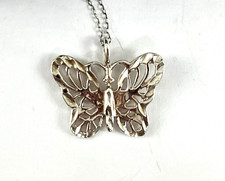 925 Sterling Silver Butterfly Pendant 18 inch Necklace - 3D - Cutout design.