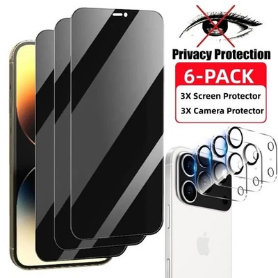 3X For iPhone 17 16 15 14 13 12 11 Pro Privacy Tempered Glass Screen Protector