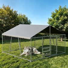Large Dog Kennel with Waterproof Roof Outdoor Heavy Duty Metal Pet Dog Enclosure