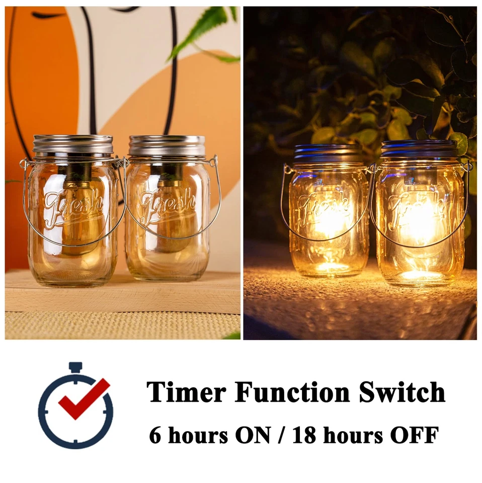 Outdoor Mason Jar Lights Hanging, 2-Pack LED Decorative Garden Lanterns with ... - Image 3 of 4