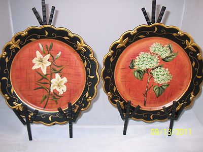 Lily & Hydrangea Red and Black Plates - Black & Gold Ornate Edge Trim by IMAX