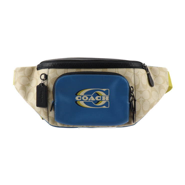 Super  Coach Signature Waist Bag CH587 PVC Leather Blue Beige Black Belt Bag C