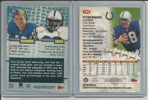 NFL Stadium Club Fútbol Salón de la Fama 1998 Novato QB Peyton Manning Lote de 2-RC - Imagen 2 de 2