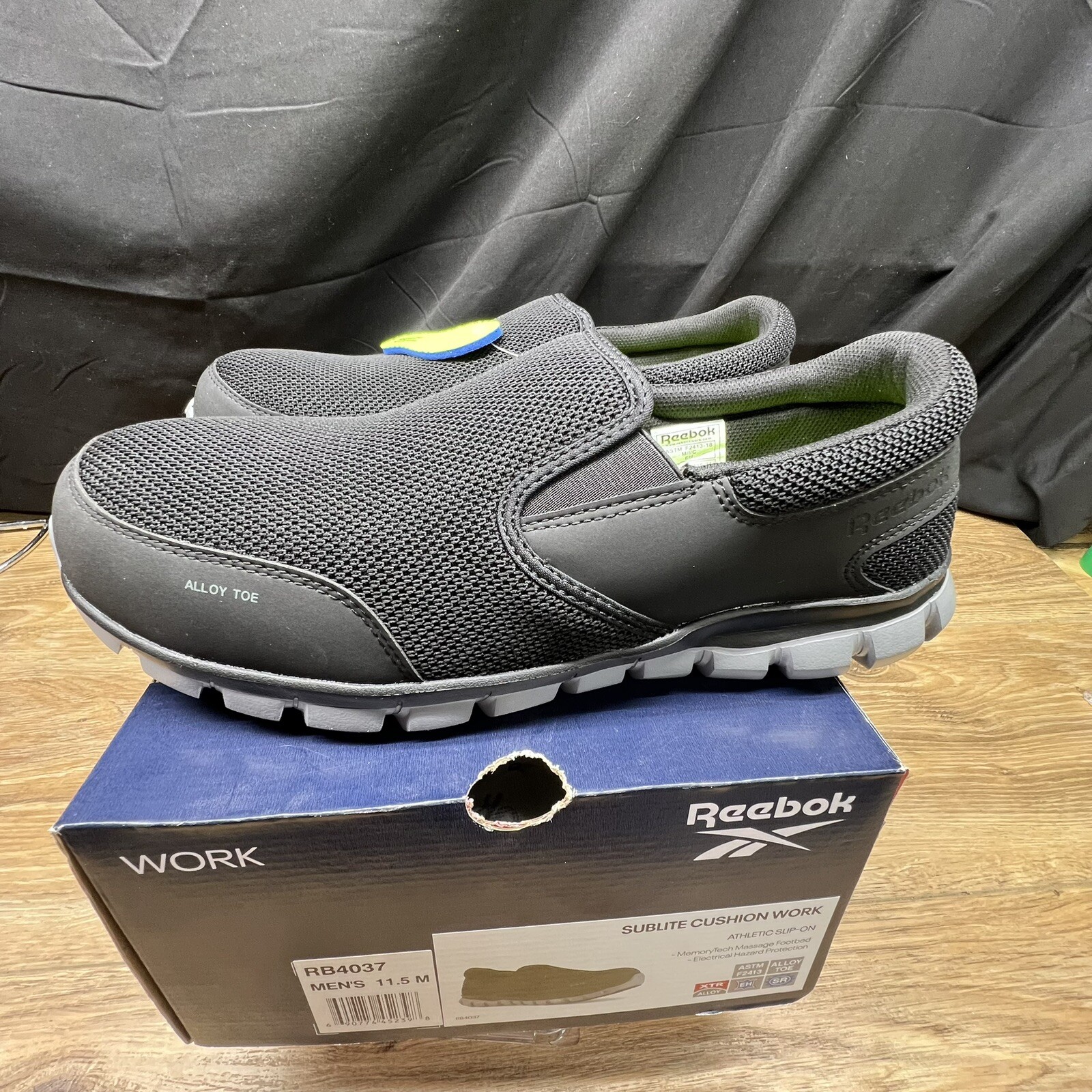 Reebok Work Men Sublite Cushion Alloy Toe EH Slip-On Work Shoe RB4037 Med 11.5