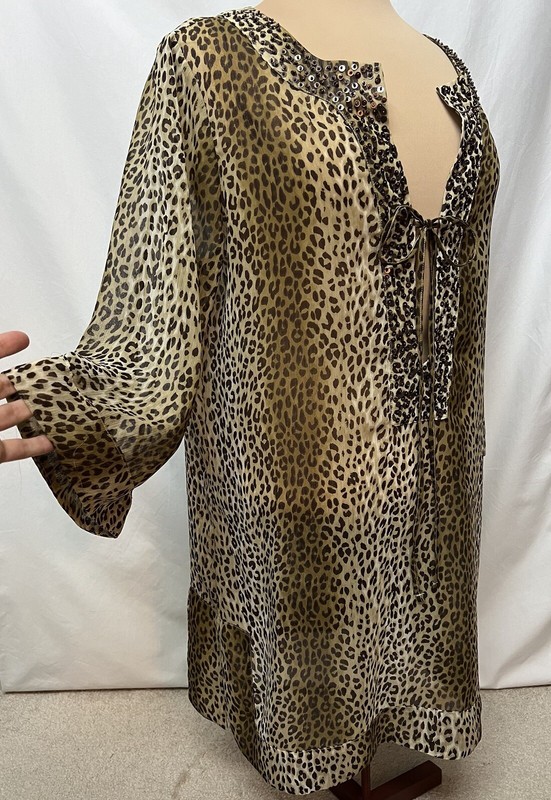 Womens Tommy Bahama Top Cheetah Leopard Sheer Tunic Sequins Swim Cover Up