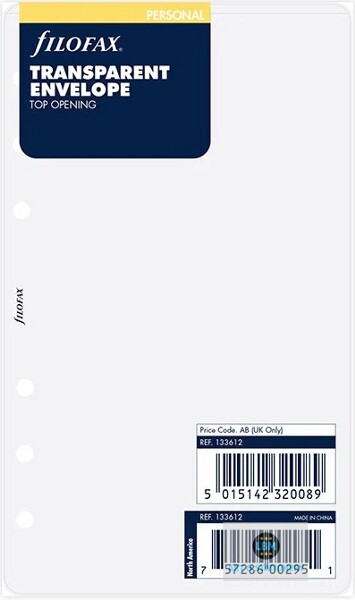 Filofax Personal size Transparent Envelope (Top Opening) Organiser Refill 133612