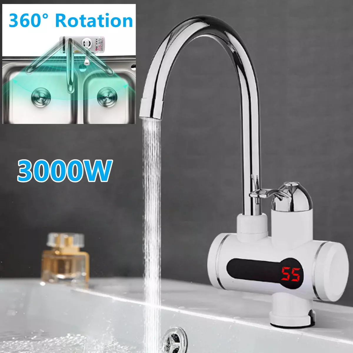 3000W Electric Heater LED Faucet Tap Instant Hot Water Bathroom