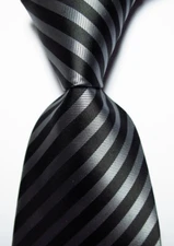 New Classic Striped Black Gray JACQUARD WOVEN Silk Men's Tie Necktie