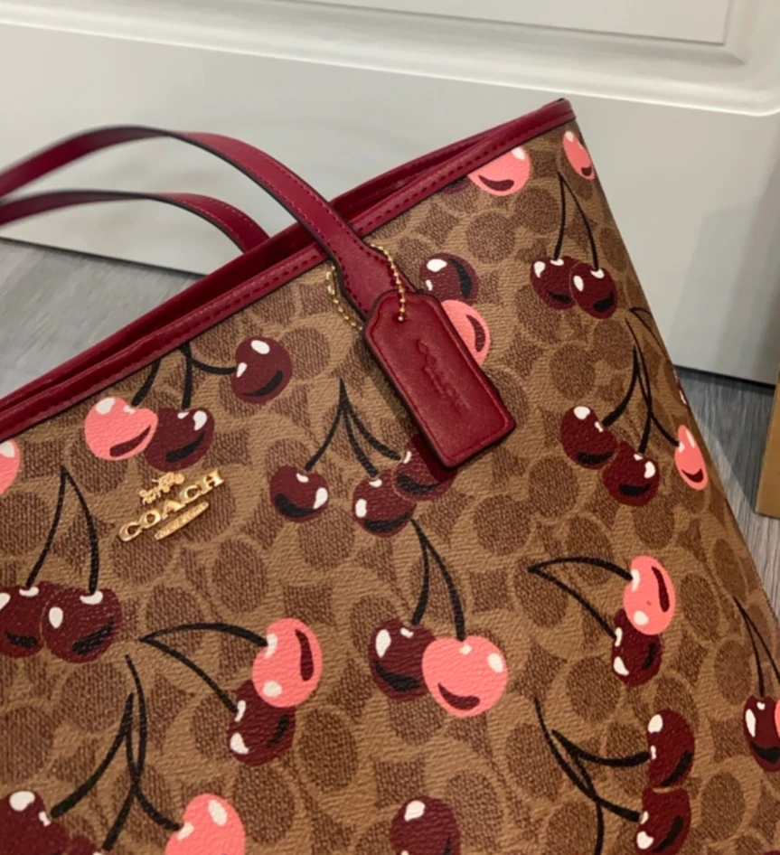 Bolso de Mano City Firma Lona Estampado Cereza Bronceado Multi CY691 Outlet NUEVO Foto 4 de 4